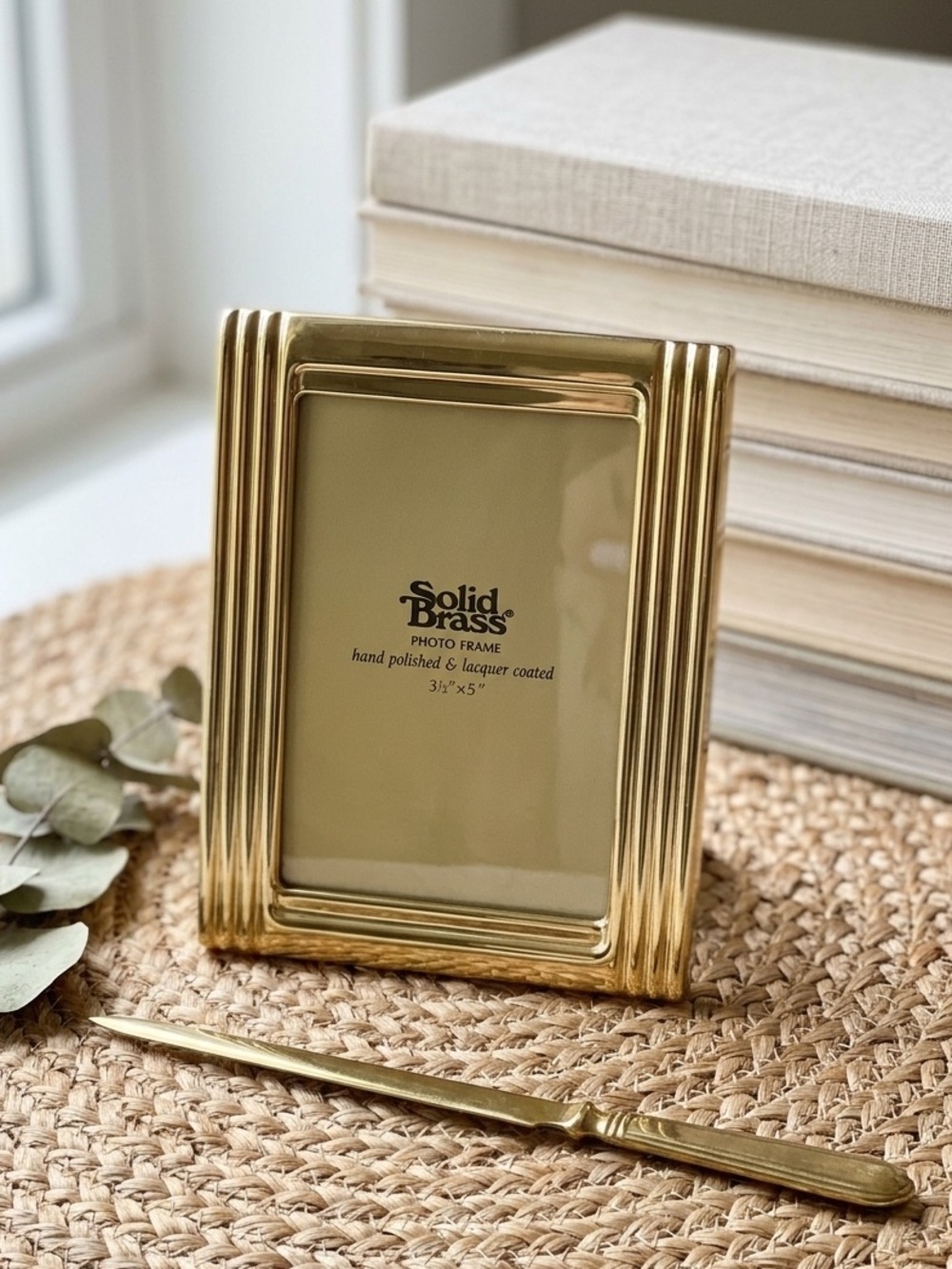 Vintage Solid Brass Picture Frame, Brown velvet on the back, 3 1/2" x 5"